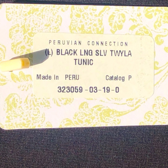 Peruvian Connection Long Black Tunic W/ Diagonal Shirring ,High Side Slit. Sz Lg - Picture 4 of 13